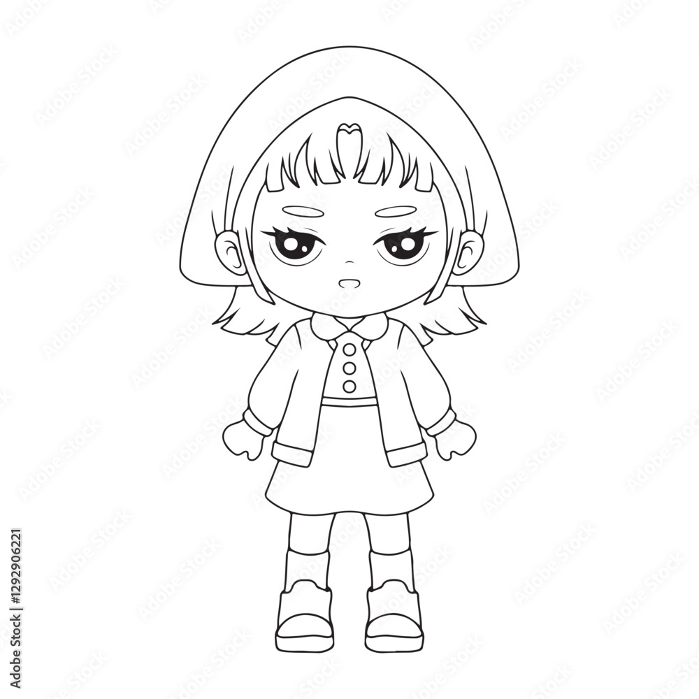 Cute little girl in winter clothes. Vector illustration for coloring book. Cute little girl in winter clothes. Vector illustration for coloring book.