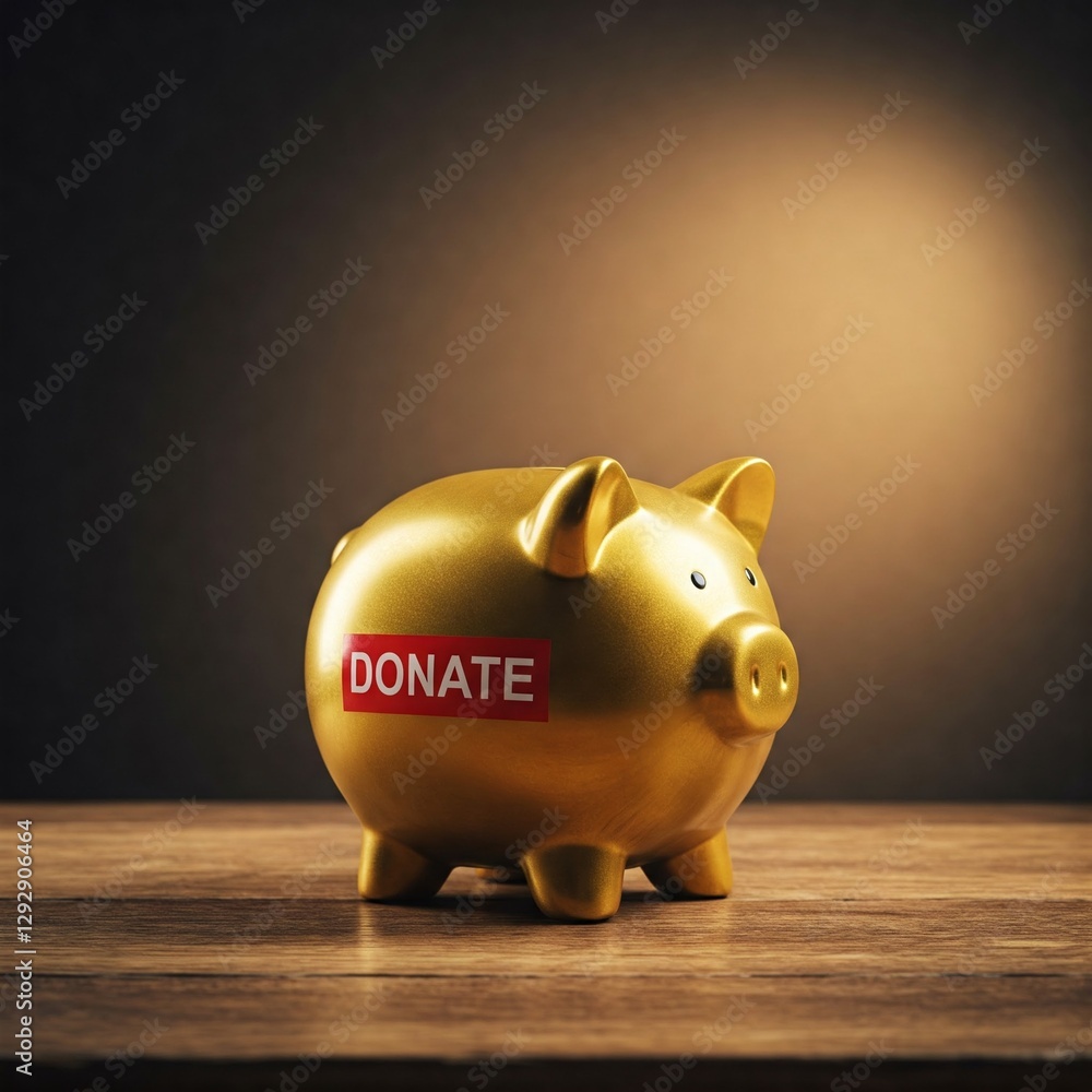 Golden piggy bank with a Golden piggy bank with a