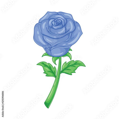 Blue rose isolated on a white background. Vector illustration in cartoon style.
