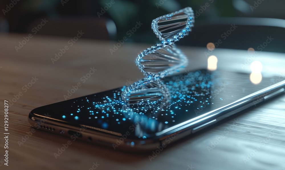 Digital DNA Strand Emerging From Smartphone Screen