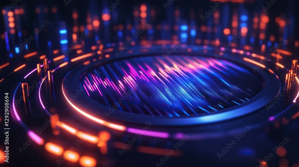 An abstract circular equalizer with sound waves along the frequency spectrum. An abstract circular equalizer with sound waves along the frequency spectrum.