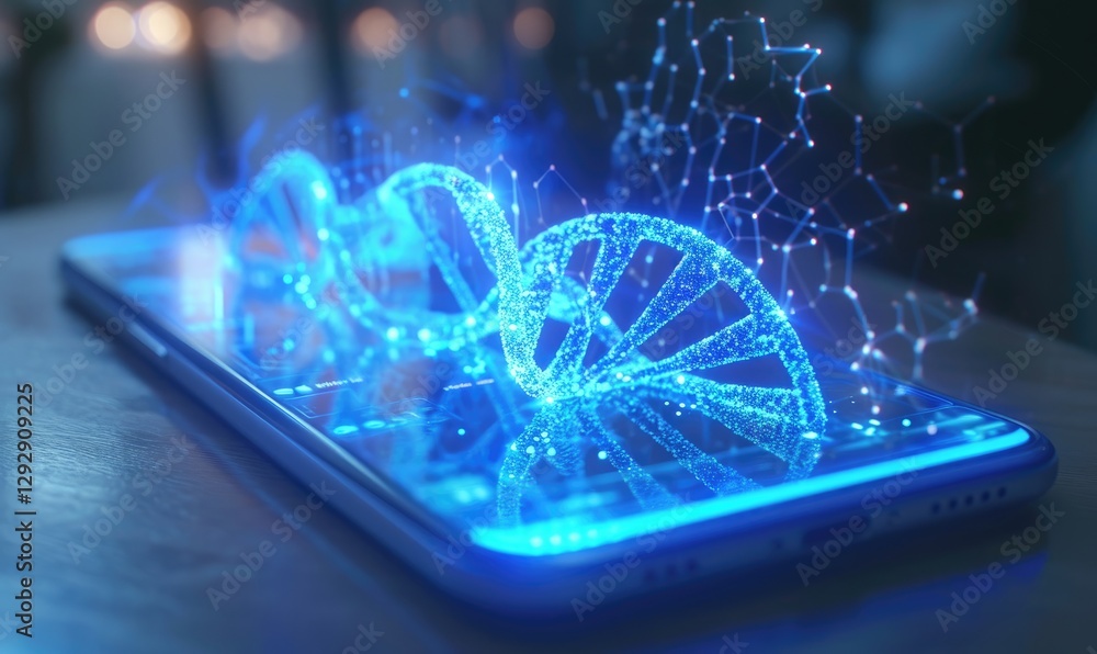 Glowing DNA helix displayed on a smartphone screen