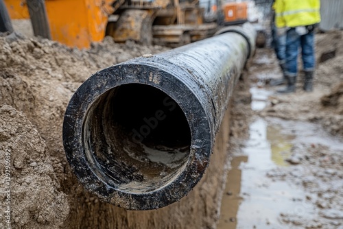 Repair of 400 mm diameter water line connecting HDPE and cast iron using ductile steel pipe