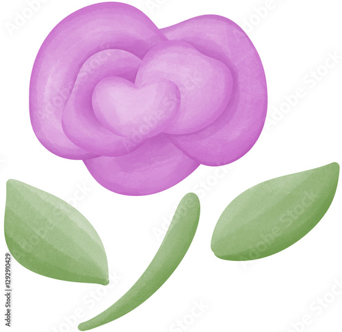 Illustration of a small purple rose blooming.