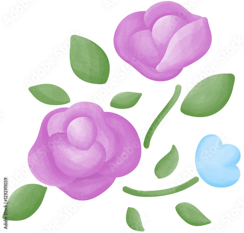 Illustration of a small purple rose blooming.
