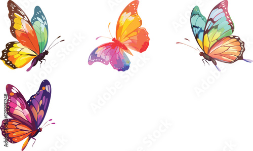 Colorful butterfly flying watercolor vector art set design 