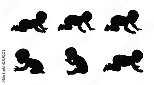 Baby crawling silhouettes collection isolated on white background