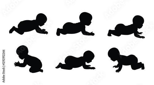 Baby crawling silhouettes collection isolated on white background
