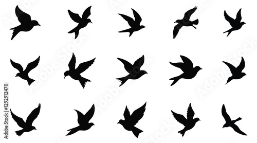 Flying bird silhouettes collection isolated on white background