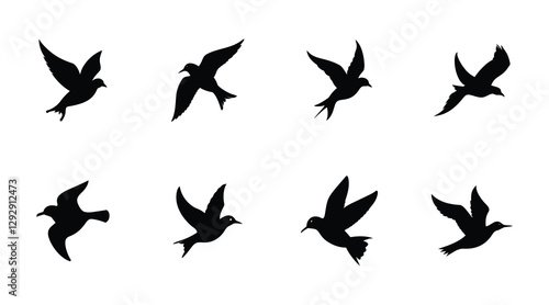 Flying bird silhouettes collection isolated on white background