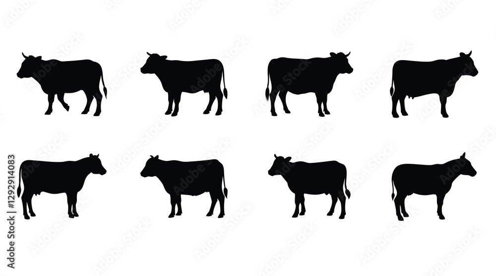 Cow silhouette vector set illustration Cow silhouette vector set illustration