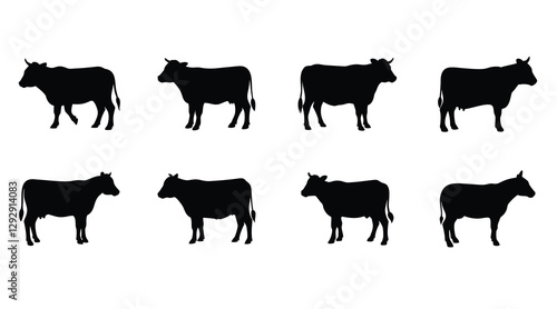 Cow silhouette vector set illustration