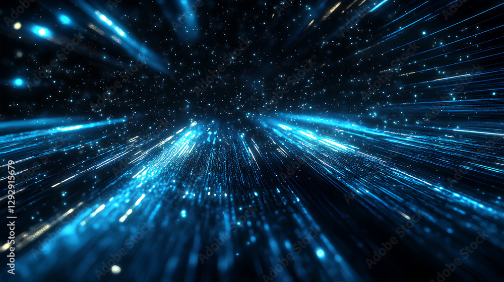 Naklejka premium Glowing Blue Light Streaks - Abstract Futuristic Data Flow in Digital Space