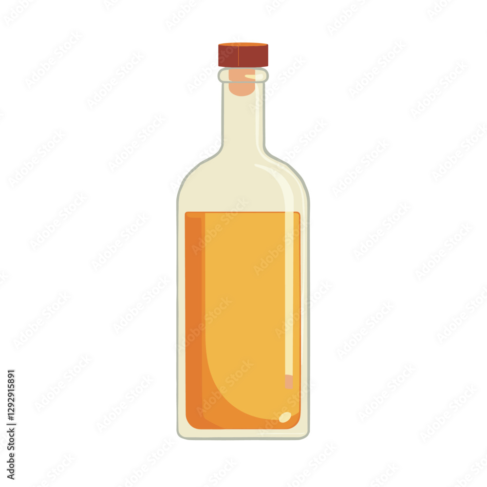 Bottle with liquid: A simple clean illustration of a bottle filled with golden liquid capped with a cork stopper on a plain background Bottle with liquid: A simple clean illustration of a bottle filled with golden liquid capped with a cork stopper on a plain background