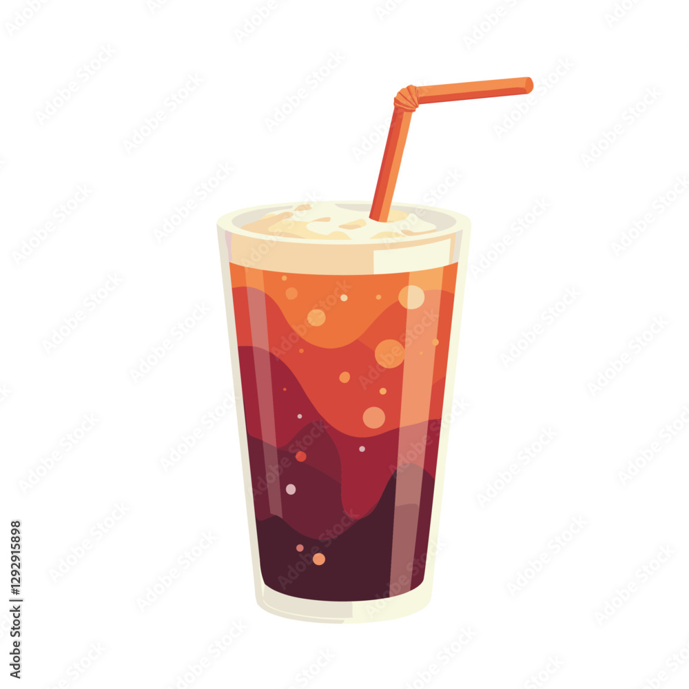 Refreshing iced beverage in glass with straw A vibrant inviting drink Simple clean illustration against a Refreshing iced beverage in glass with straw A vibrant inviting drink Simple clean illustration against a