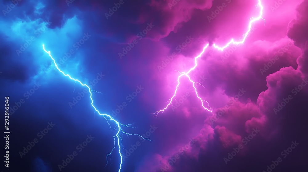 Vivid Pink and Blue Lightning Strikes Through Clouds Vivid Pink and Blue Lightning Strikes Through Clouds