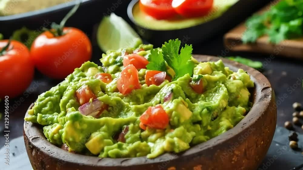Guacamole with vegetables in a plate on a table in a cafe
Guacamole with vegetables in a plate on a table in a cafe