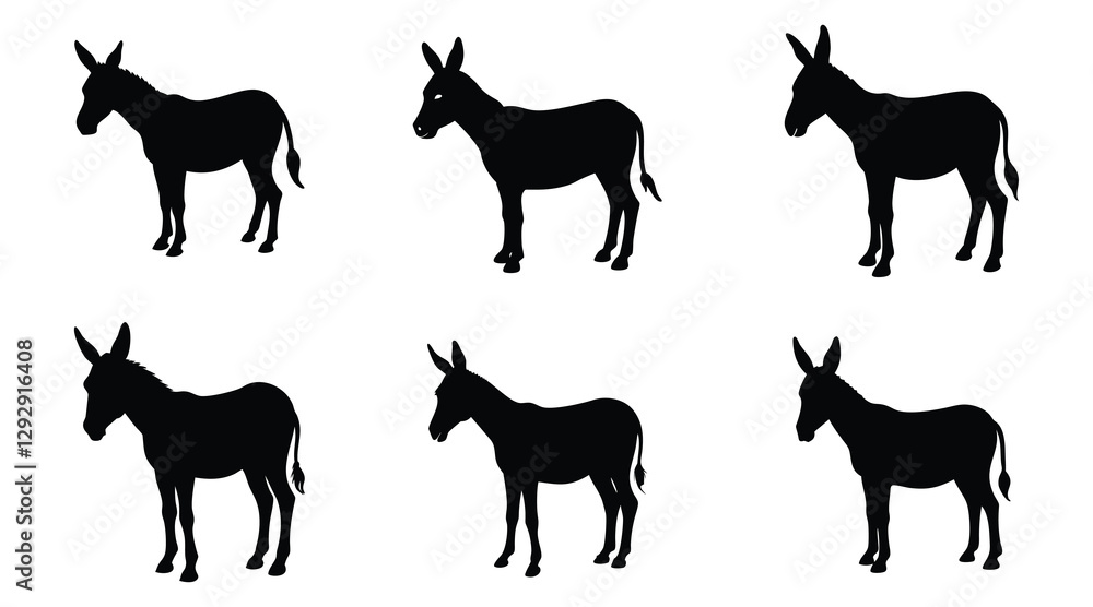 Donkey Silhouettes - Black Vector Animal Clipart Set Donkey Silhouettes - Black Vector Animal Clipart Set