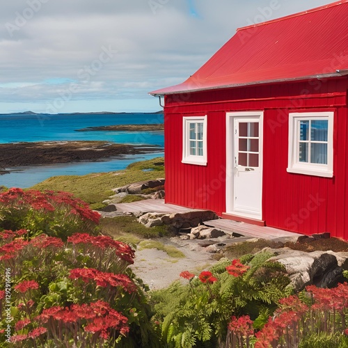 Red painted cottage on a remote island