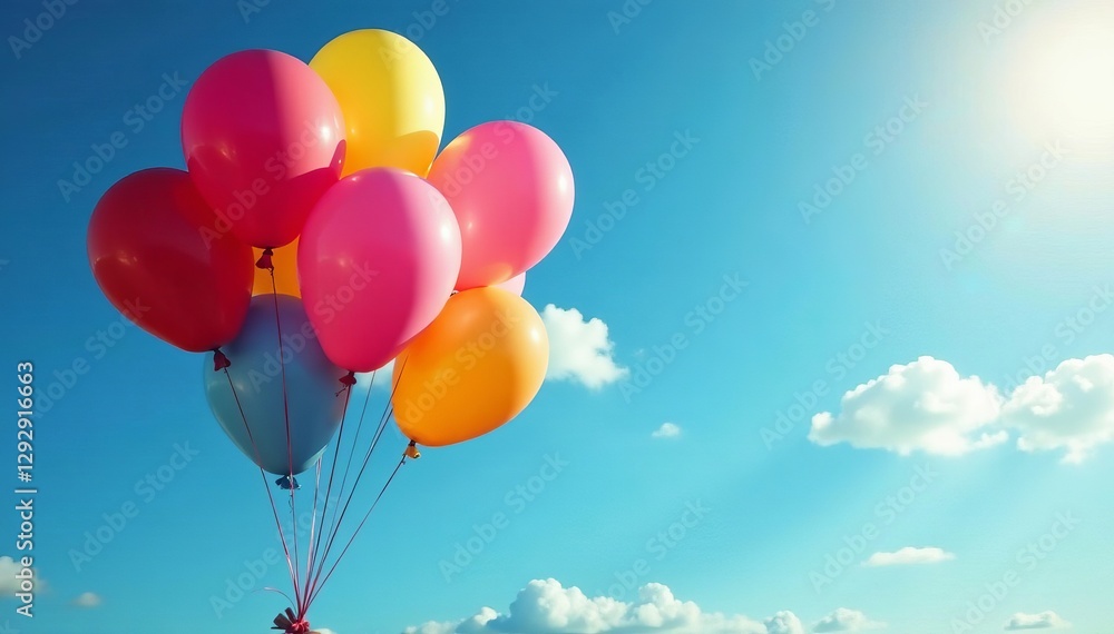 Abstract composition of multicolored balloons floating in the sky, backdrop, balloons, celebration Abstract composition of multicolored balloons floating in the sky, backdrop, balloons, celebration