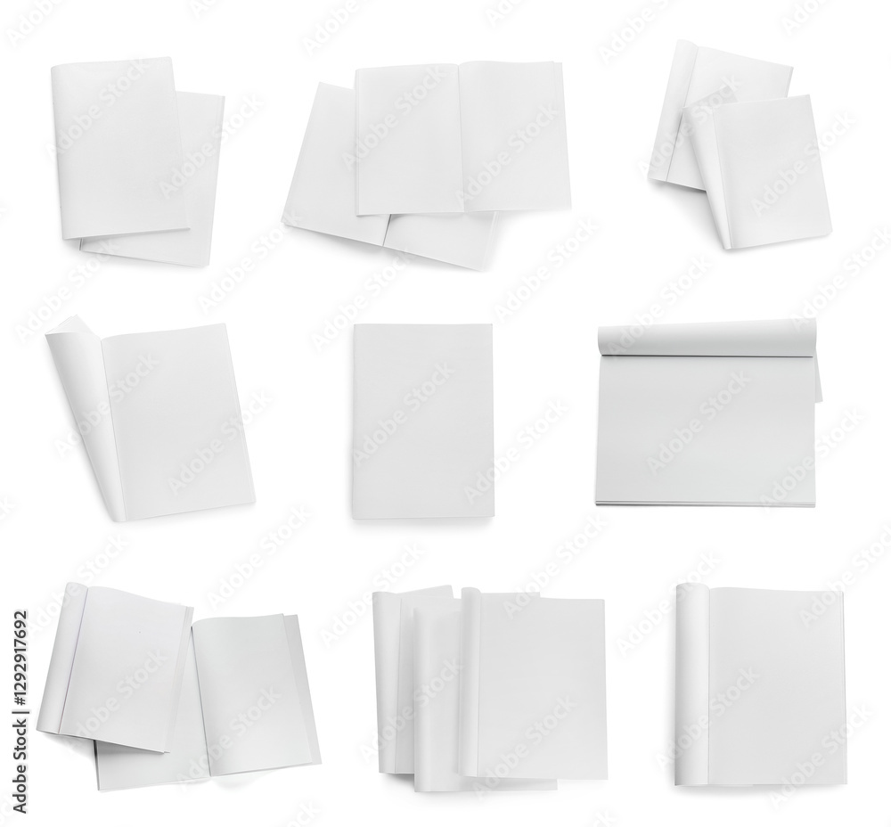 Set of blank magazines on white background Set of blank magazines on white background