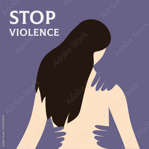 Woman with domestic violence concept. Young girl. Psychological abuse in family. Poster or banner for website. Cartoon flat vector illustration