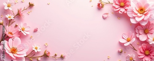 A pastel pink and gold birthday banner with delicate flower accents, gold, delicate, celebration