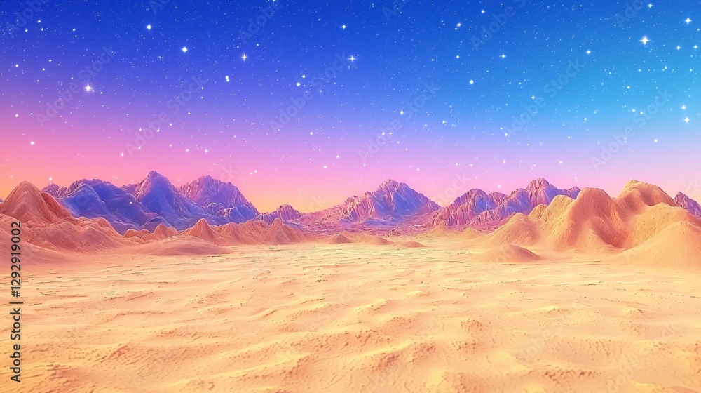 Fototapeta premium Pink And Blue Desert Landscape Under A Starry Night Sky