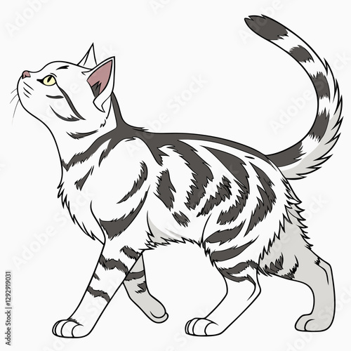 Realistic full-body American Shorthair cat on a white background