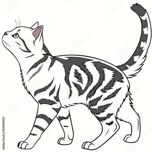 Realistic full-body American Shorthair cat on a white background