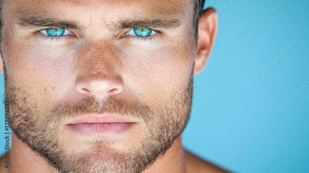 Obraz premium Intense blue-eyed man portrait, studio backdrop