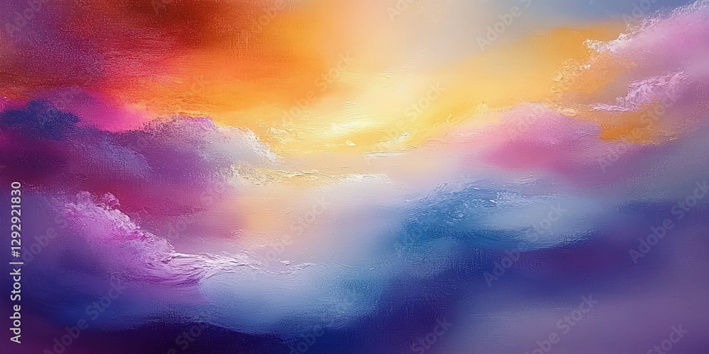 Fototapeta premium Ethereal Sky Abstract Oil Painting with Purple, Pink, and Orange Hues, Soft Lighting, and Beautiful Clouds Creating a Dreamy Atmosphere of Tranquility and Calm