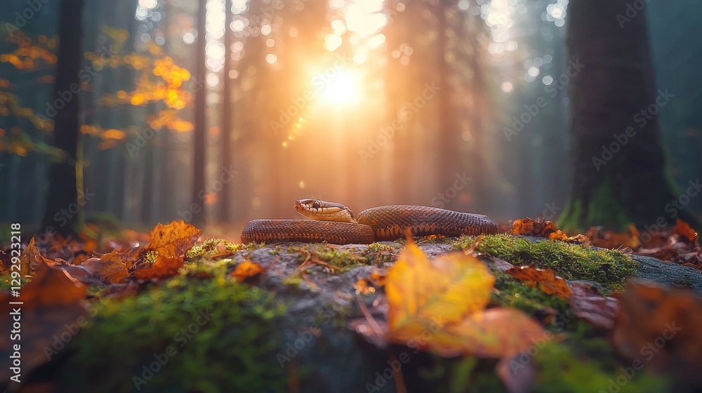 Autumn Forest Snake Sunlit Autumn Forest Snake Sunlit