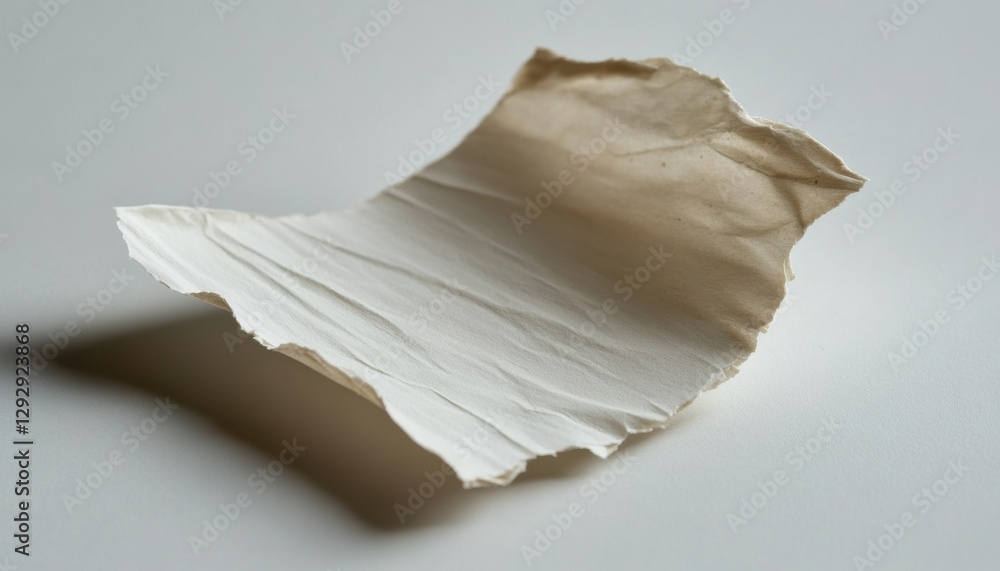 Torn edge paper note minimalist setting still life subtle white tones close-up creative concept Torn edge paper note minimalist setting still life subtle white tones close-up creative concept
