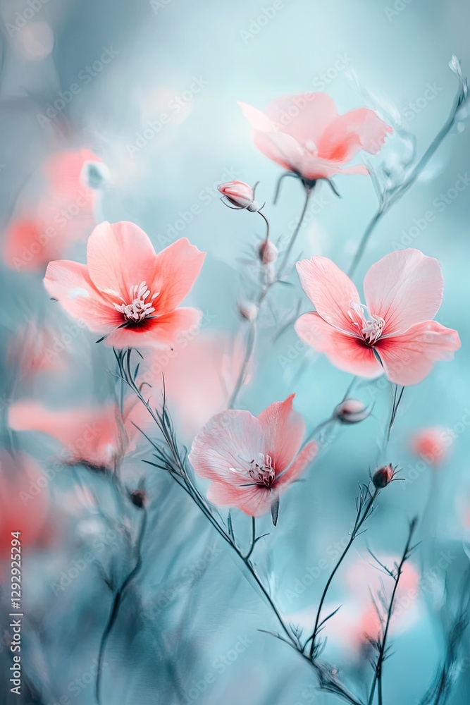 Soft-focus pink flowers in pastel garden setting Soft-focus pink flowers in pastel garden setting