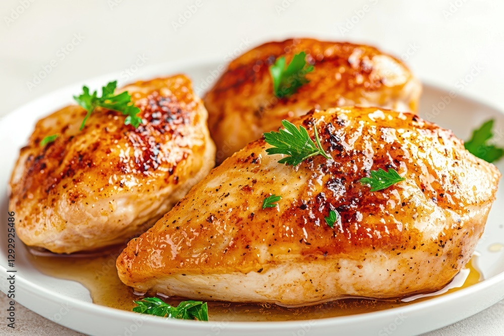 Perfectly roasted chicken breast with a glossy honey glaze, tender and flavorful, beautifully plated against a soft pastel beige background Perfectly roasted chicken breast with a glossy honey glaze, tender and flavorful, beautifully plated against a soft pastel beige background