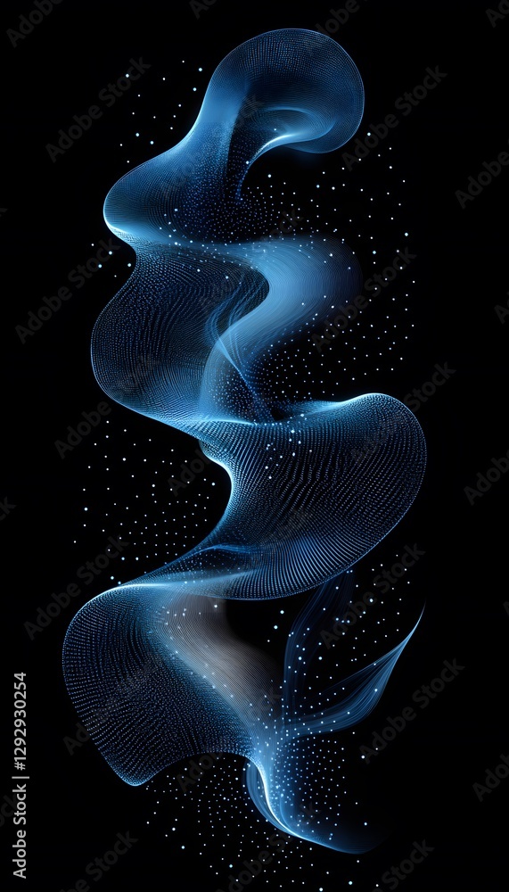Naklejka premium Swirling blue form made of tiny particles on black background