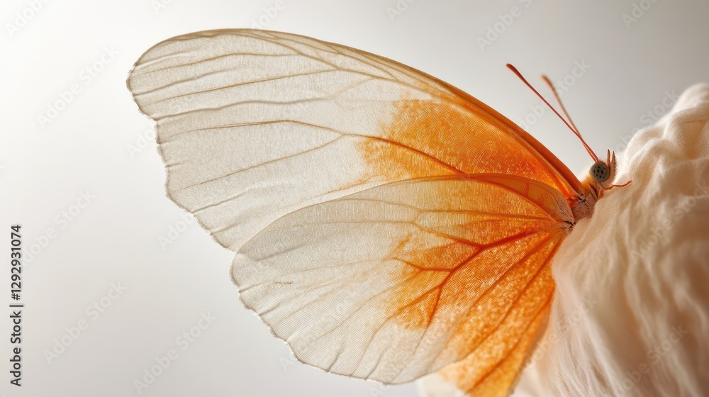 Obraz premium Orange butterfly wing detail, studio shot, white background, nature photography