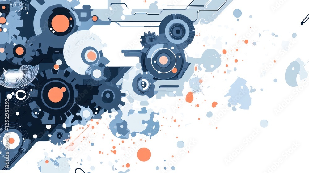 Abstract technological design with gears, circuits, and paint splatters. Abstract technological design with gears, circuits, and paint splatters.
