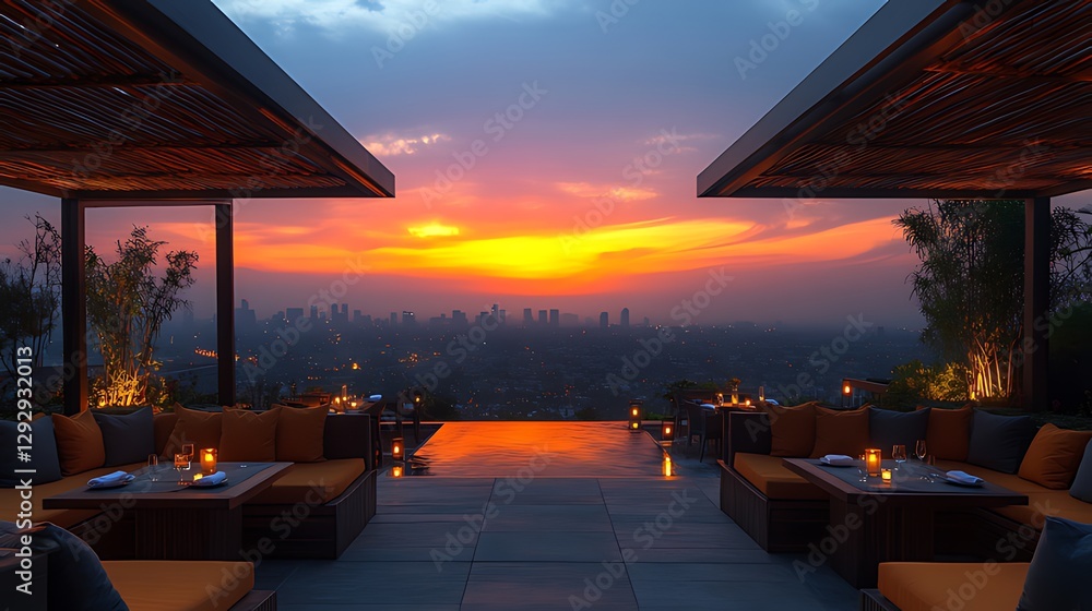Fototapeta premium Rooftop sunset city view lounge relaxation