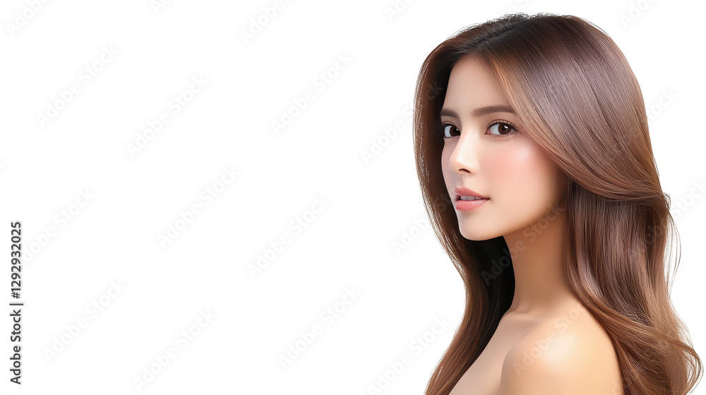 Captivating portrait of a woman with long, flowing brown hair, study in beauty and grace Captivating portrait of a woman with long, flowing brown hair, study in beauty and grace