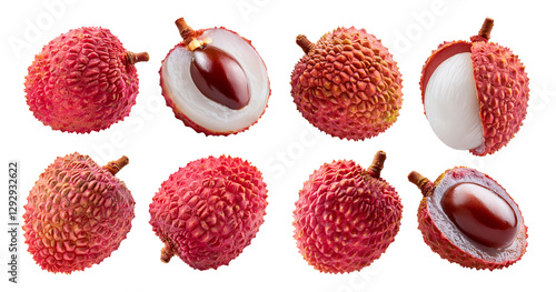 Fresh Lychee Fruit Collection with Different Cuts and Textures, isolated on transparent background