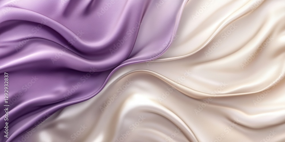 Obraz premium Luxury silk fabric: A close-up shot of flowing purple and white silk, the delicate fabric softly draping in elegant curves, creating a sense of luxury and opulence.