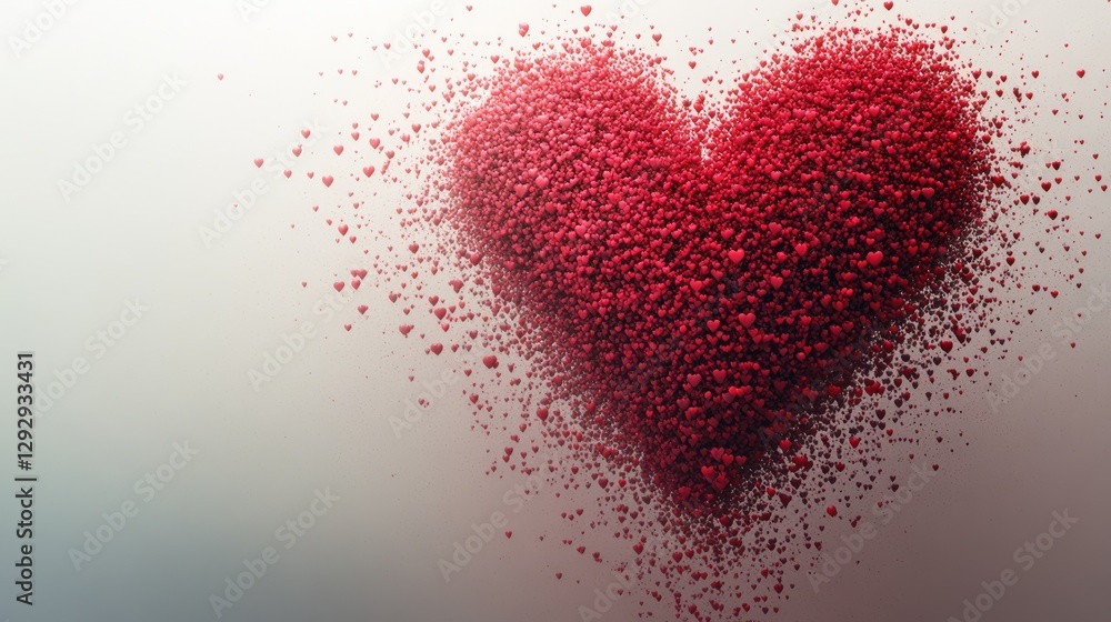 Exploding red heart, particles, white background, love concept, Valentine's Day Exploding red heart, particles, white background, love concept, Valentine's Day