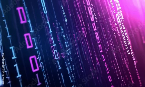 Abstract Digital Binary Code Rain: Futuristic Technology Background