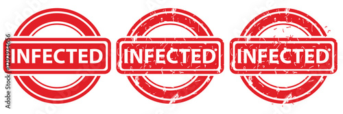 Infected, Set Circle Red Vector Rubber Stamp Effect at White Background