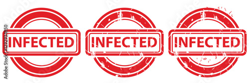 Infected, Set Circle Red Vector Rubber Stamp Effect at White Background