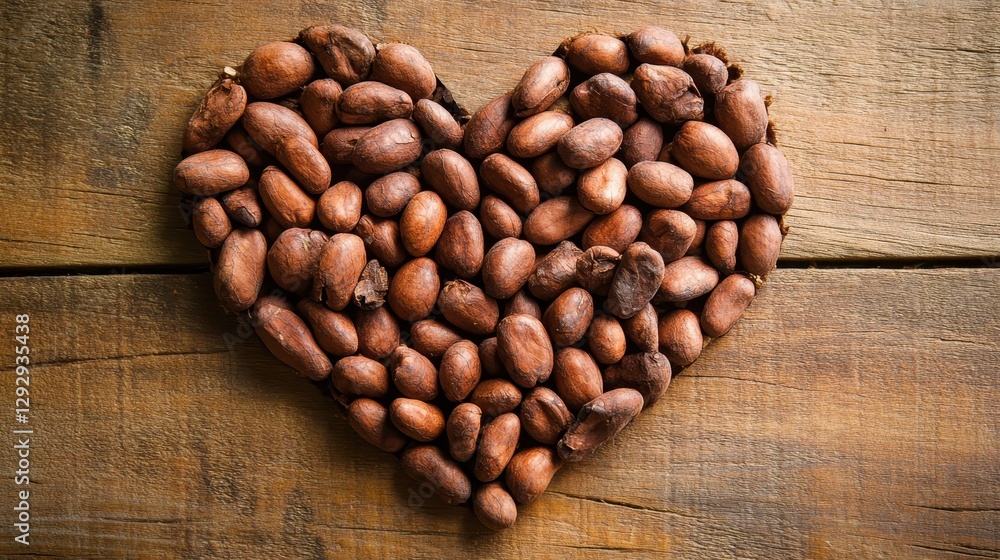 Heart Shape Created with Raw Coffee Beans on Rustic Wooden Surface Heart Shape Created with Raw Coffee Beans on Rustic Wooden Surface