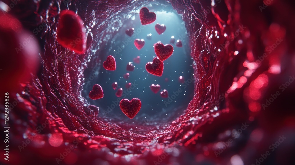 Red hearts falling tunnel, abstract love background, Valentine's Day Red hearts falling tunnel, abstract love background, Valentine's Day