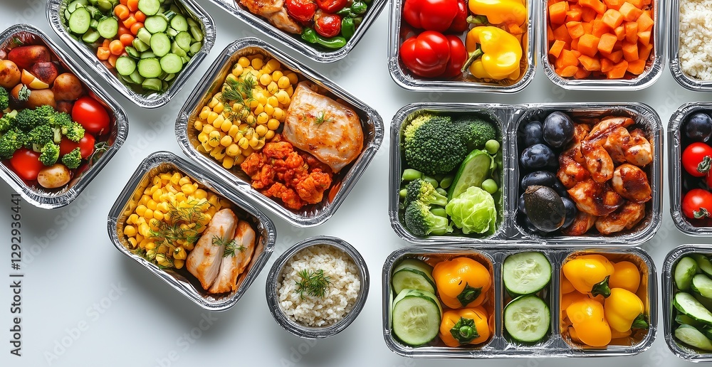 Healthy Meal Prep Delicious and Convenient Balanced Diet in Aluminum Containers Healthy Meal Prep Delicious and Convenient Balanced Diet in Aluminum Containers